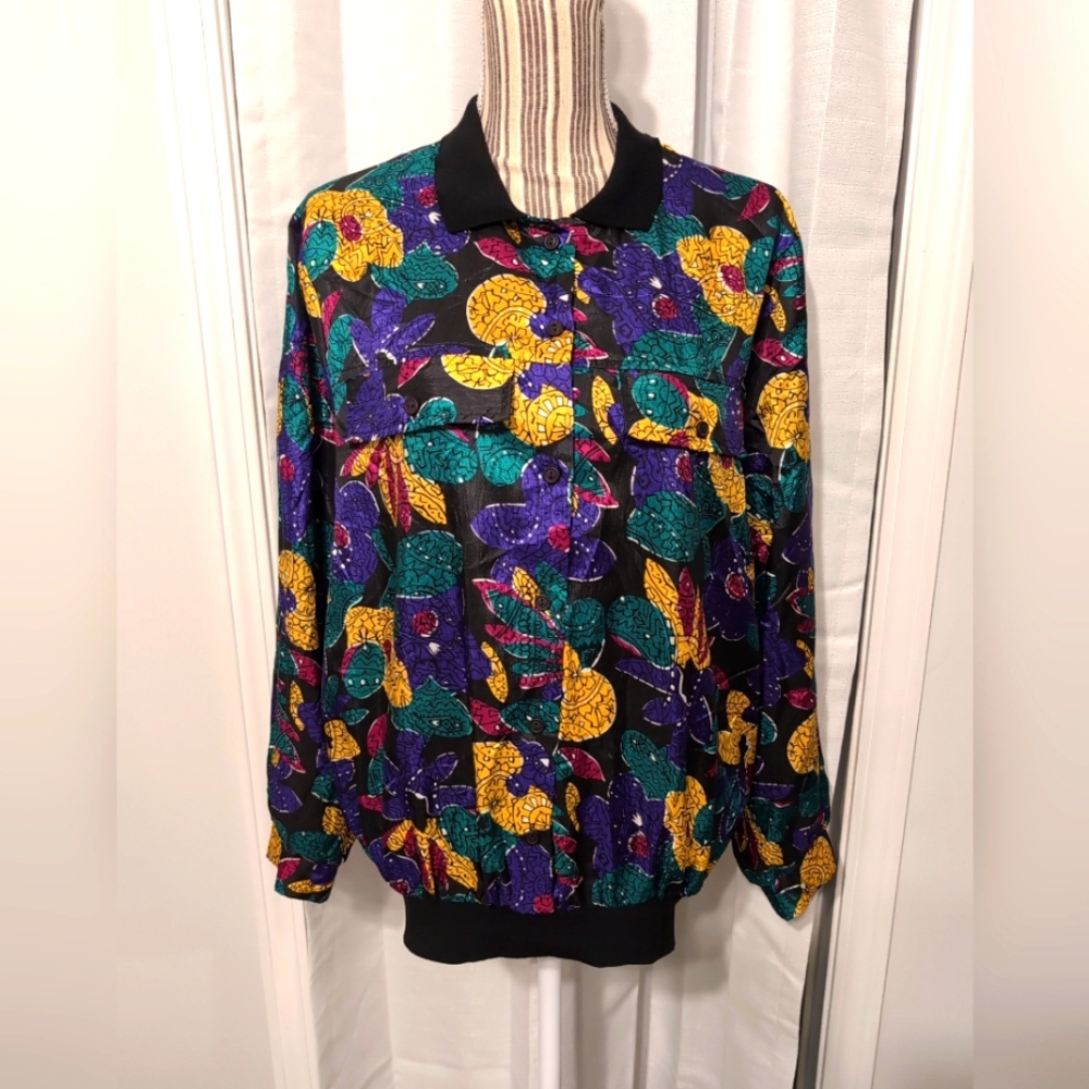 Vintage Lauren Lee Woman Floral Button Up Long Sleeve Flowy Blouse Size 18